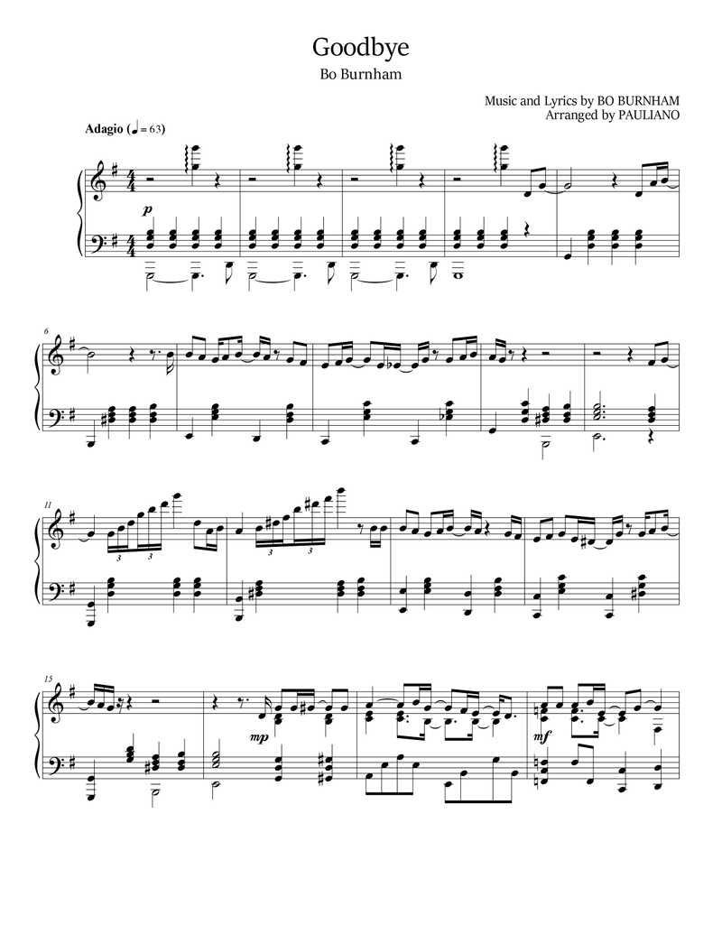 Bo Burnham "Goodbye" Sheet Music - Pauliano Sheet Music