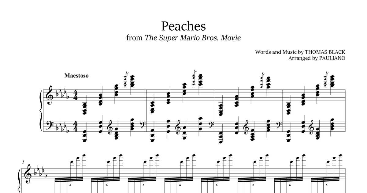 Jack Black (The Super Mario Bros.) Peaches Sheet Music - Pauliano Sheet  Music